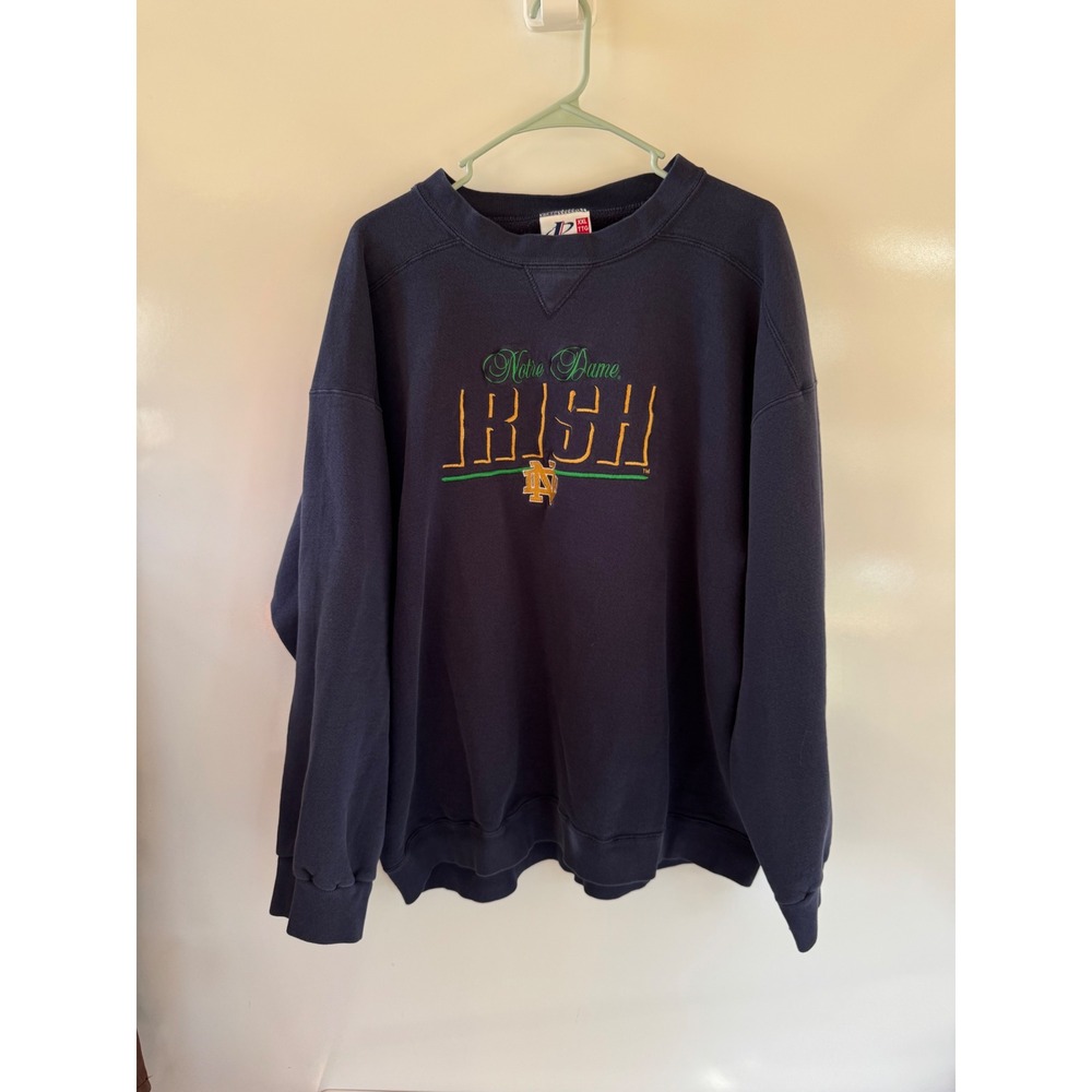 Vintage Logo Athletic Notre Dame Irish Crewneck Sweatshirt Navy 2XL Made in USA